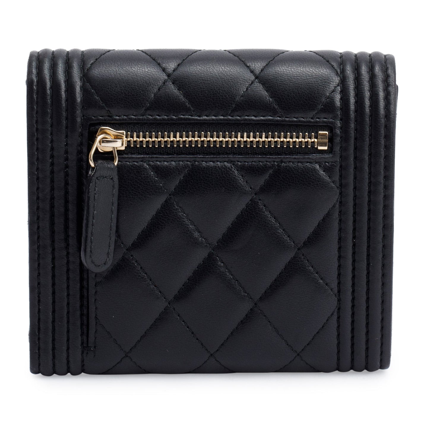 Chanel Black Quilted Lambskin Boy Flap Compact Wallet