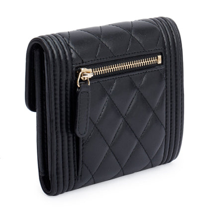 Chanel Black Quilted Lambskin Boy Flap Compact Wallet