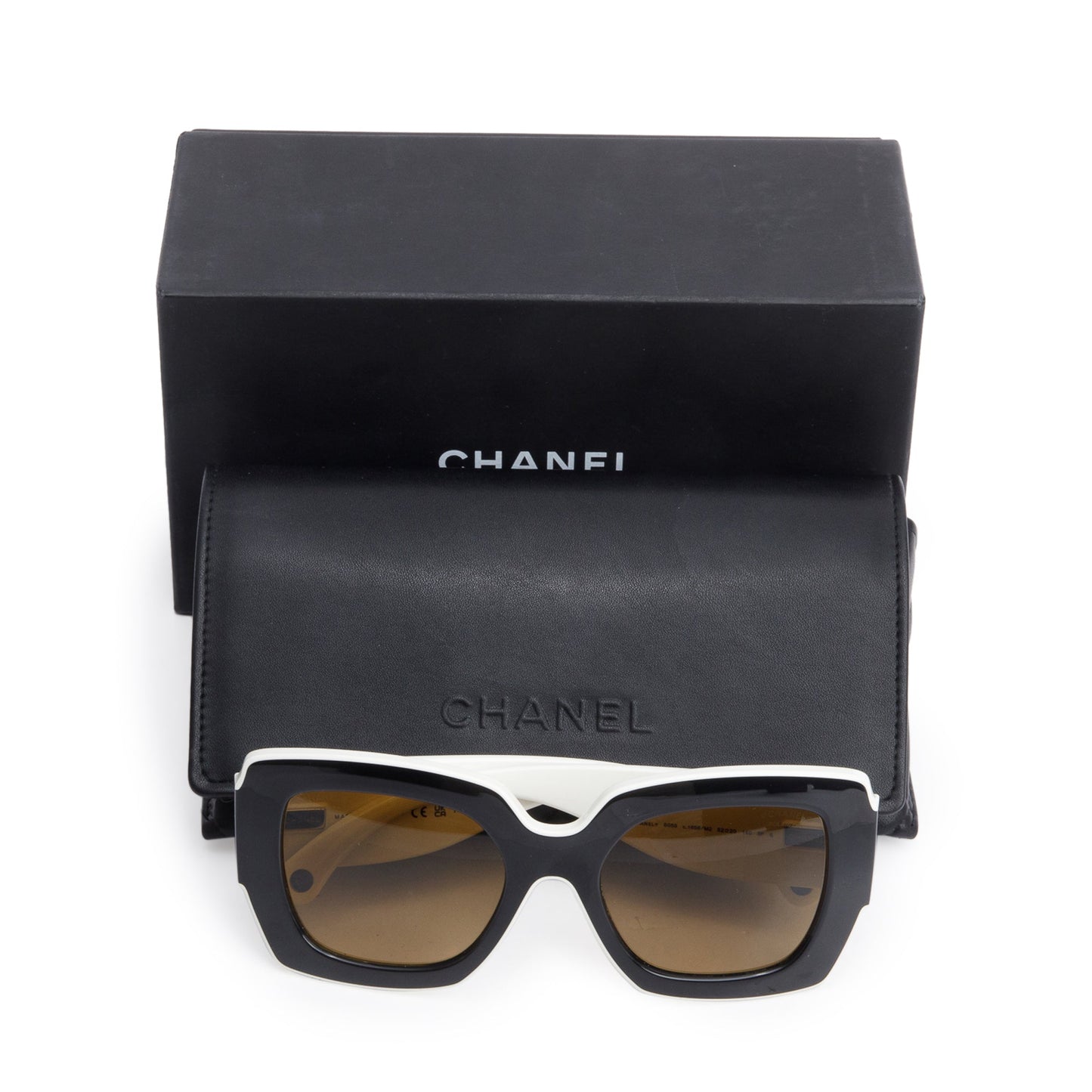 Chanel 6059 Black/White Acetate Polarized CC Logo Square Sunglasses