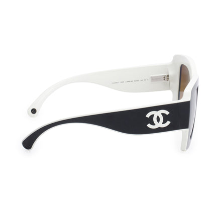 Chanel 6059 Black/White Acetate Polarized CC Logo Square Sunglasses