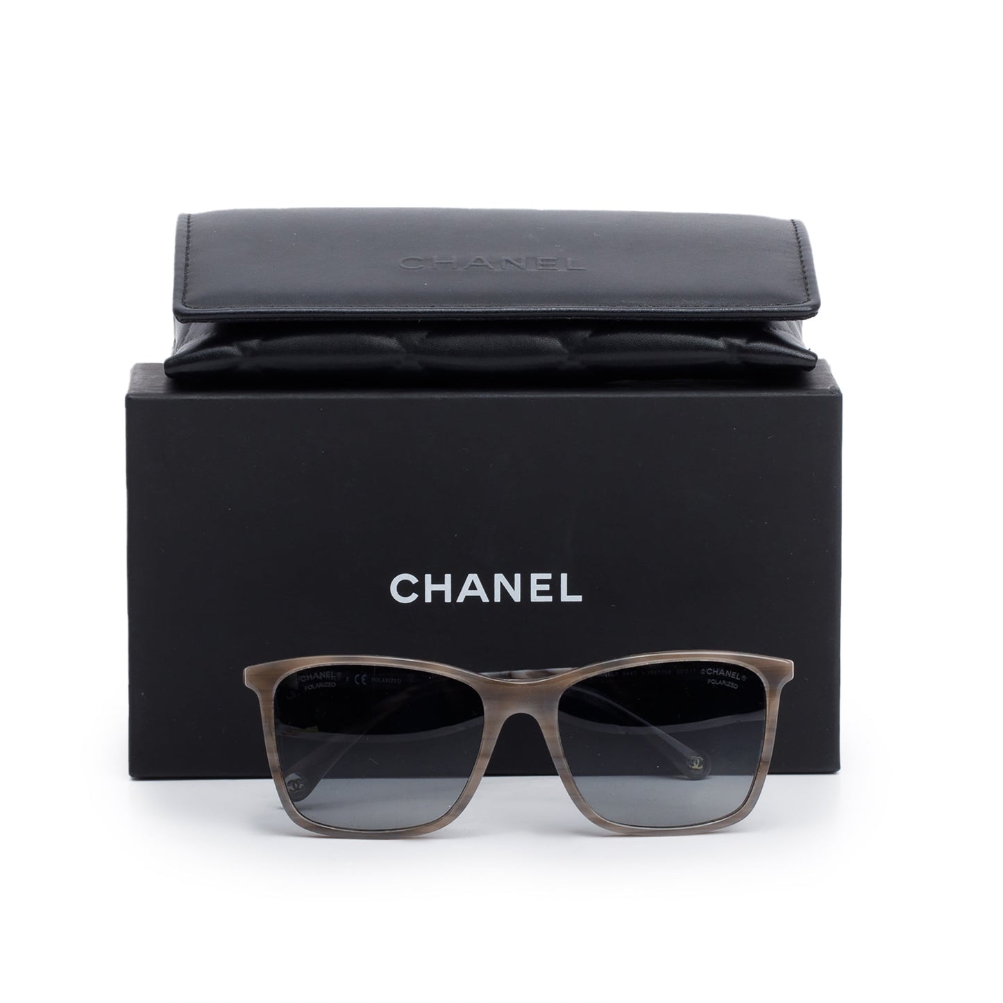 Chanel 5447 Grey Havana Acetate Logo Polarized Square Sunglasses