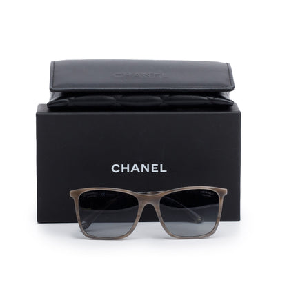 Chanel 5447 Grey Havana Acetate Logo Polarized Square Sunglasses