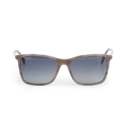 Chanel 5447 Grey Havana Acetate Logo Polarized Square Sunglasses