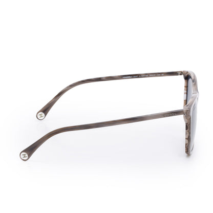 Chanel 5447 Grey Havana Acetate Logo Polarized Square Sunglasses