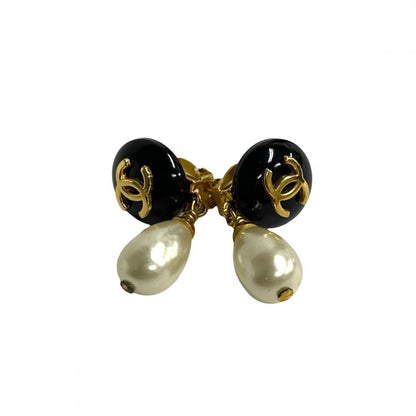 CHANEL Earring Faux Pearl, Gold Plated gold COCO Mark Women