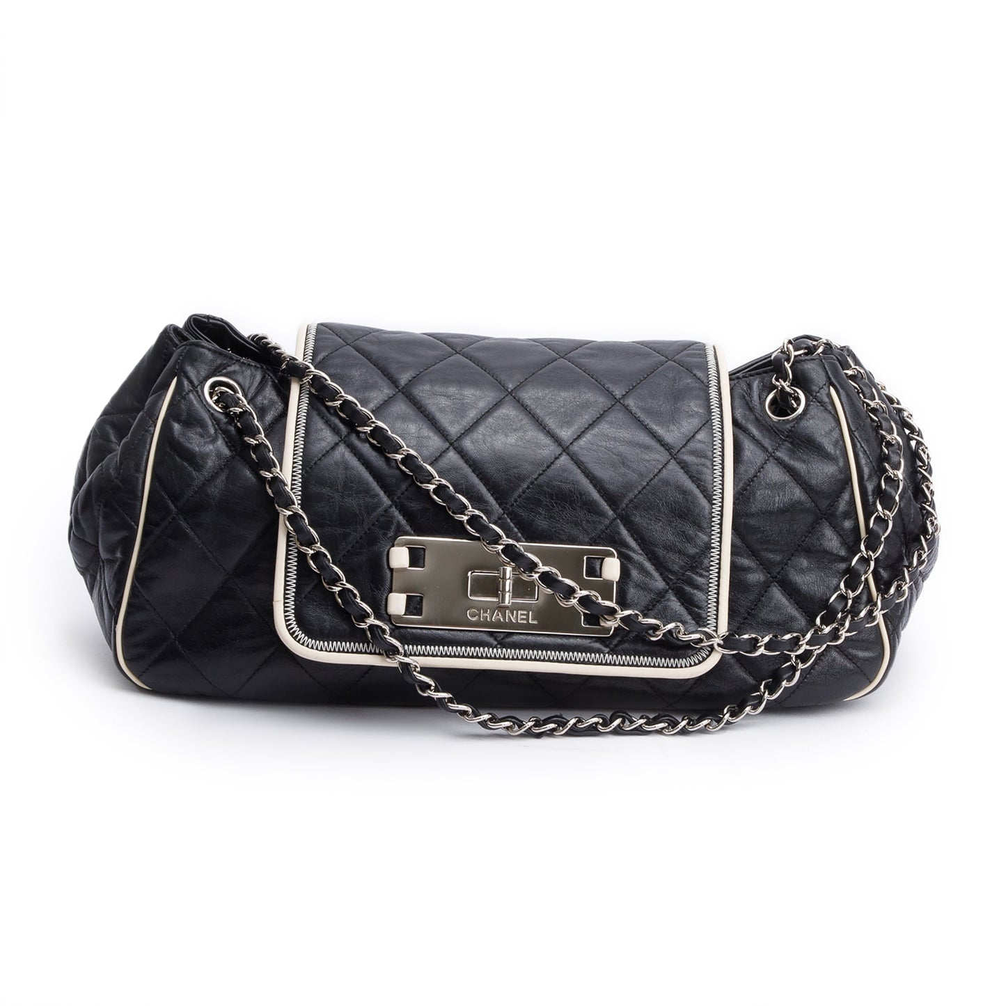 Chanel Black Quilted Calfskin Leather Medium East West Mademoiselle Accordion Reissue Flap Bag