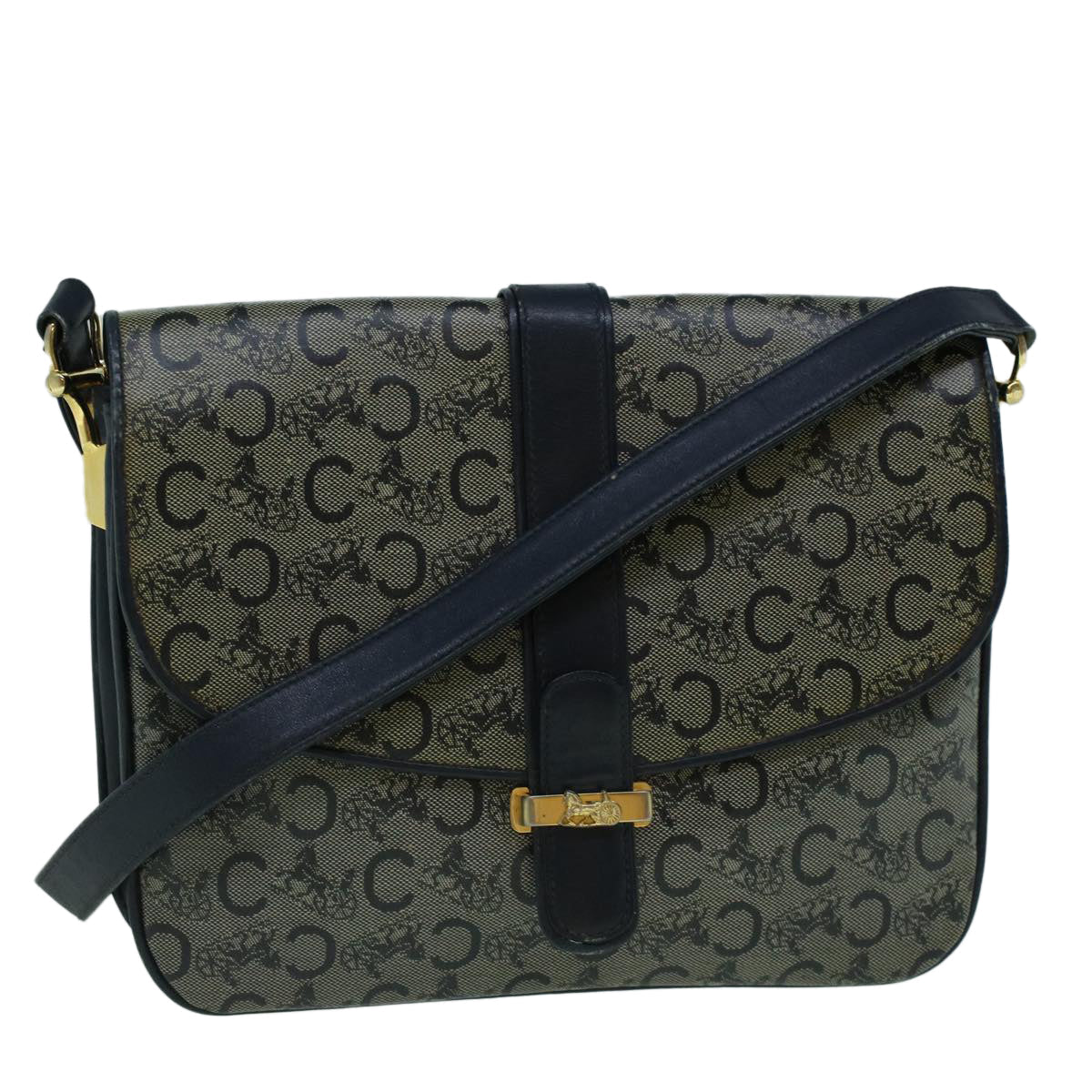 Luxury CELINE C Macadam Canvas Shoulder Bag Coated Canvas Navy  60345