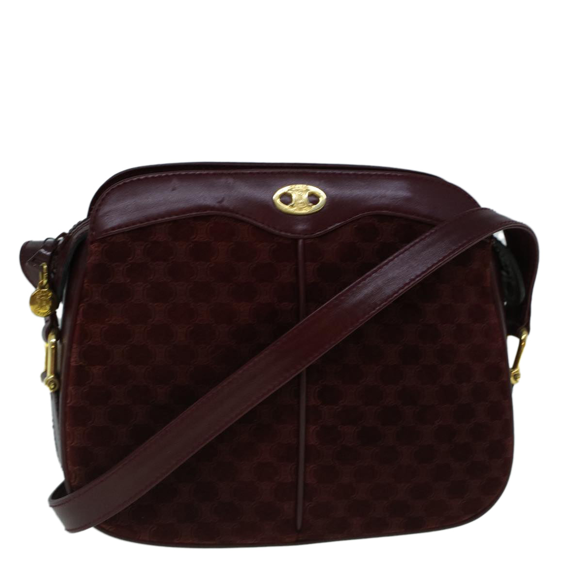 Luxury CELINE Macadam Canvas Shoulder Bag Suede Bordeaux  60346