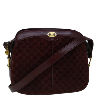 Luxury CELINE Macadam Canvas Shoulder Bag Suede Bordeaux  60346