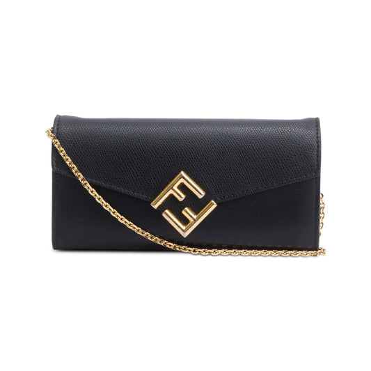 Fendi 2023 Black Leather FF Diamonds Continental Wallet on Chain