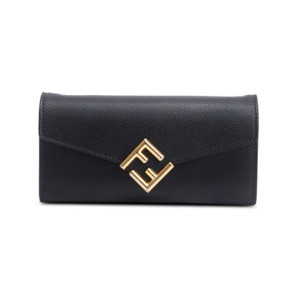 Fendi 2023 Black Leather FF Diamonds Continental Wallet on Chain