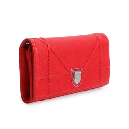 Christian Dior Red Grained Calfskin Leather Diorama Croisiere Wallet on Chain