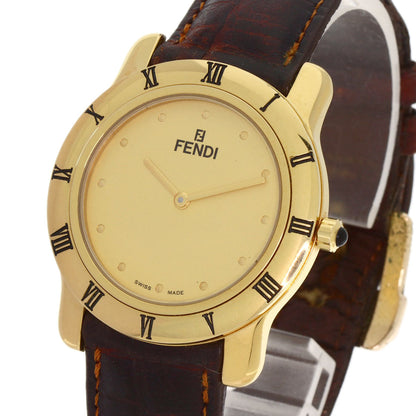 FENDI Watches Quartz 850G Gold Plated, Leather gold Round face gold dial mens