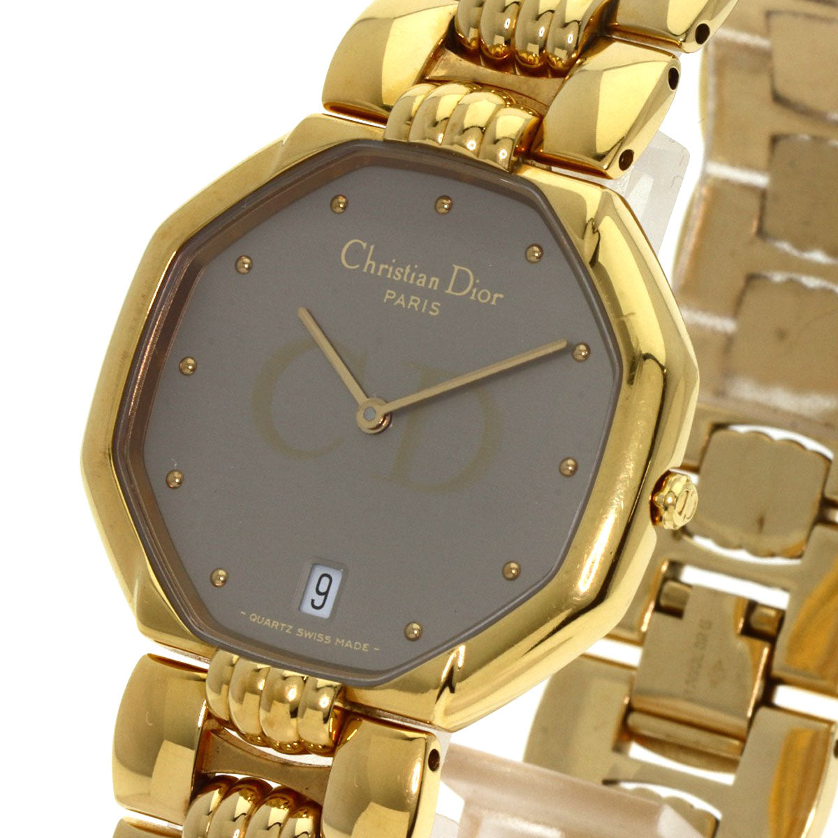 Christian Dior Watches Quartz 25.154 Gold Plated , Gold Plated gold Octagon gray dial mens