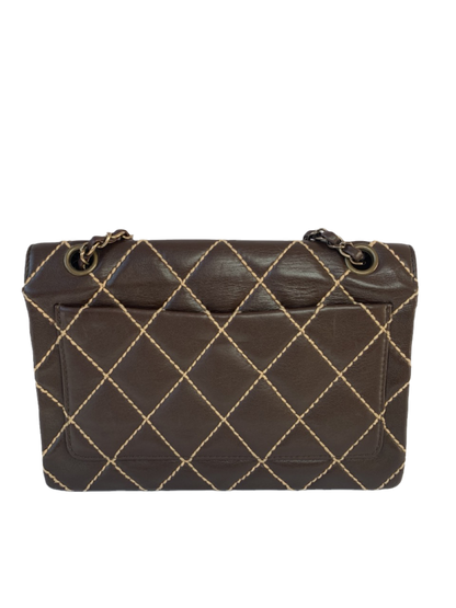 Chanel Wild Stitch Flap Brown Leather with Beige Stitching Detail