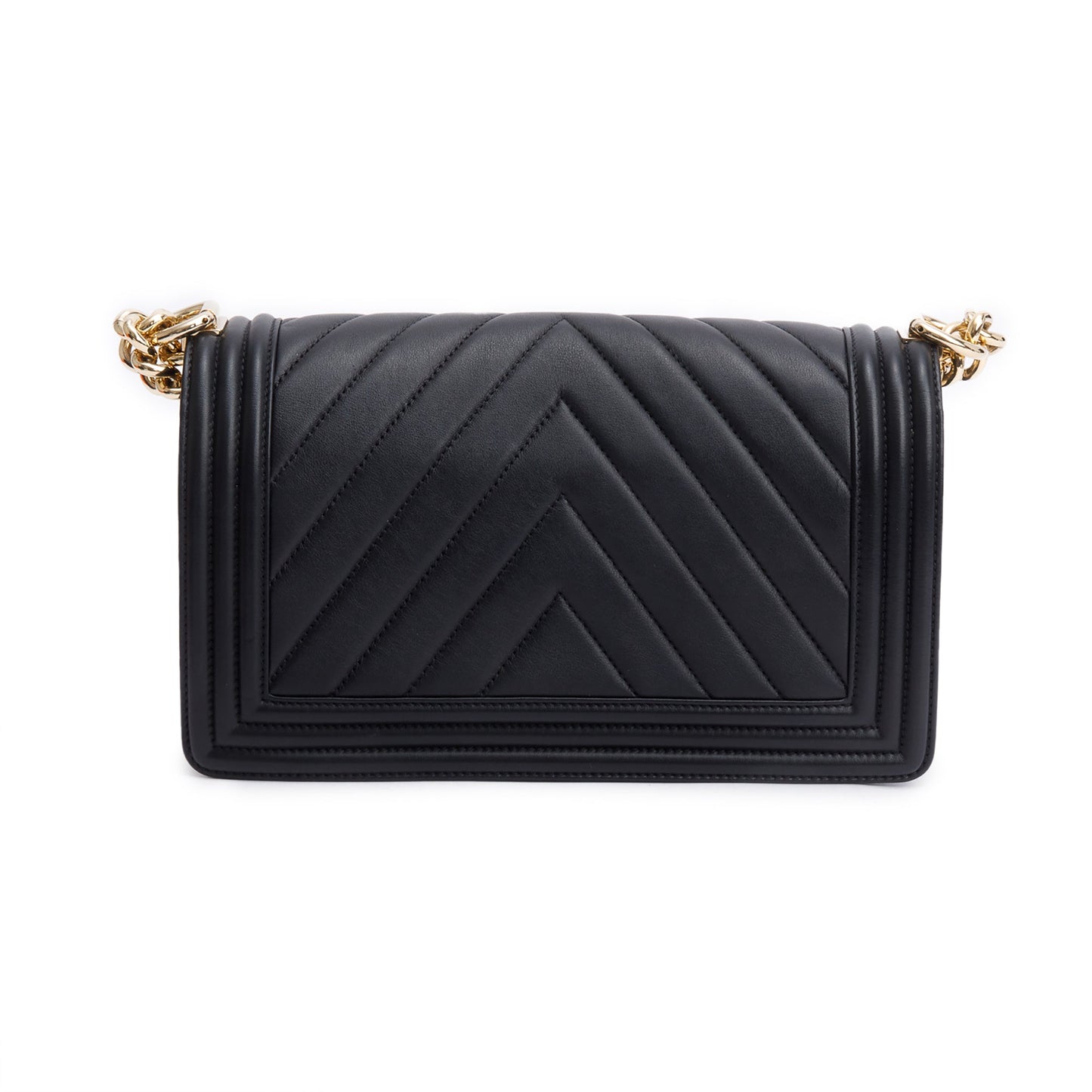 Chanel Black Chevron Quilted Lambskin Leather Medium Boy Bag