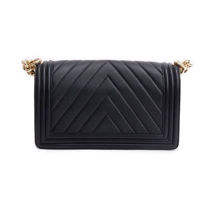 Chanel Black Chevron Quilted Lambskin Leather Medium Boy Bag