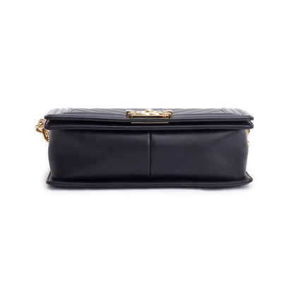 Chanel Black Chevron Quilted Lambskin Leather Medium Boy Bag