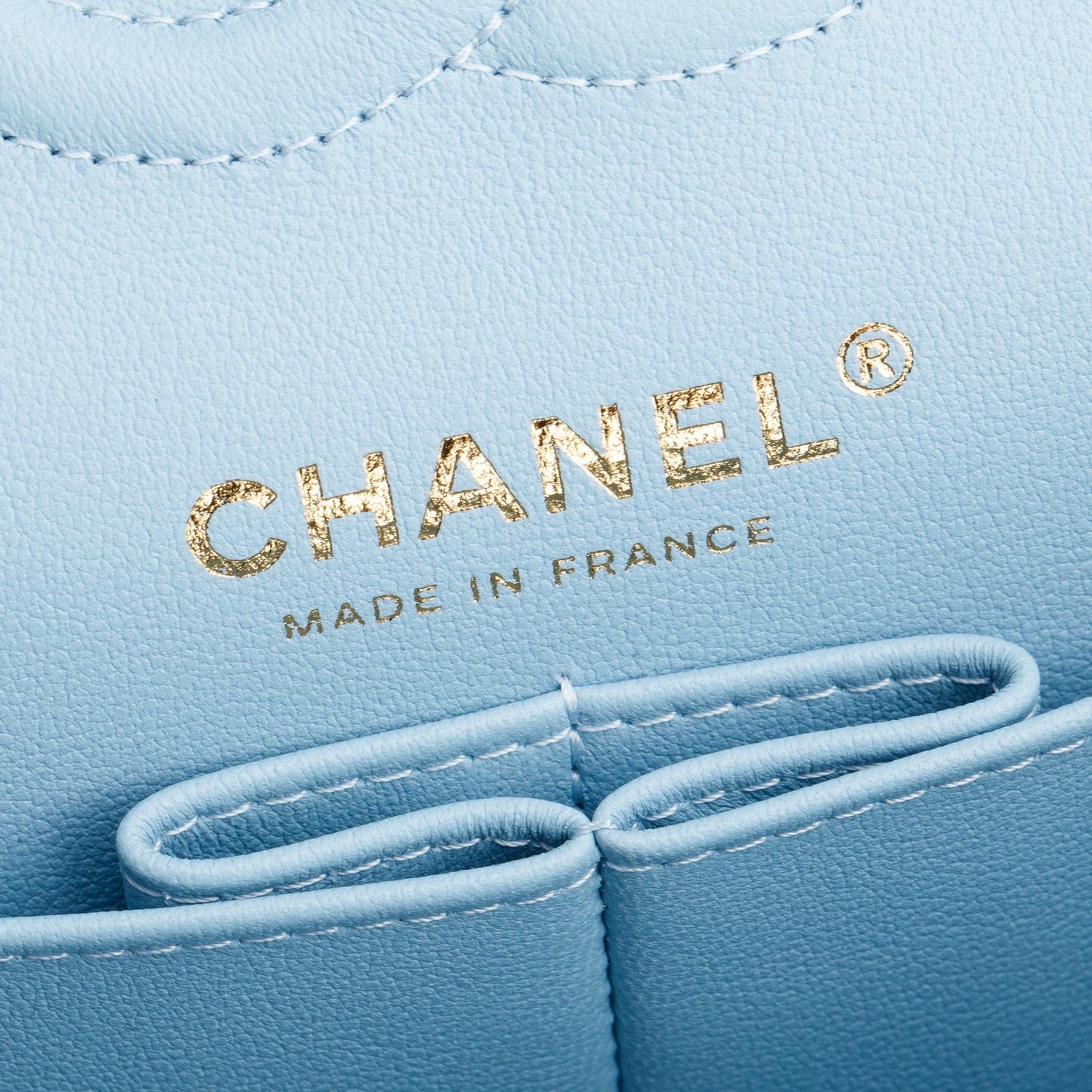 Chanel Light Blue Quilted Caviar Leather Classic Medium Double Flap Bag