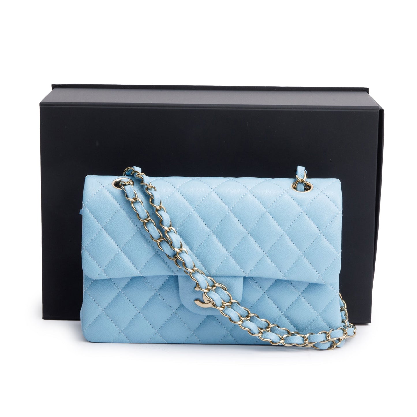 Chanel Light Blue Quilted Caviar Leather Classic Medium Double Flap Bag