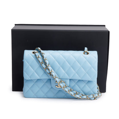 Chanel Light Blue Quilted Caviar Leather Classic Medium Double Flap Bag