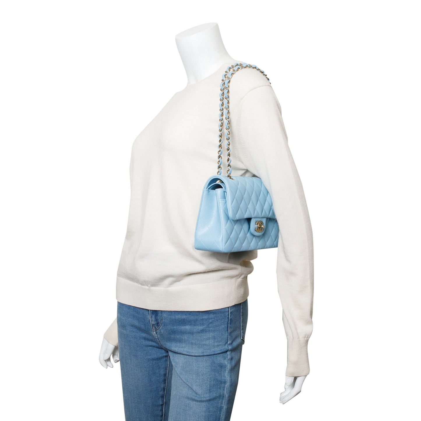 Chanel Light Blue Quilted Caviar Leather Classic Medium Double Flap Bag