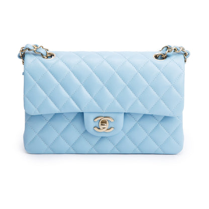 Chanel Light Blue Quilted Caviar Leather Classic Medium Double Flap Bag