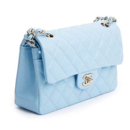 Chanel Light Blue Quilted Caviar Leather Classic Medium Double Flap Bag