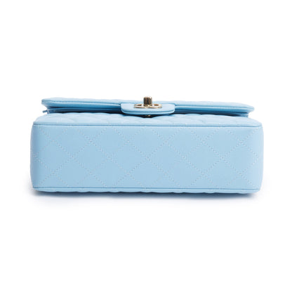 Chanel Light Blue Quilted Caviar Leather Classic Medium Double Flap Bag