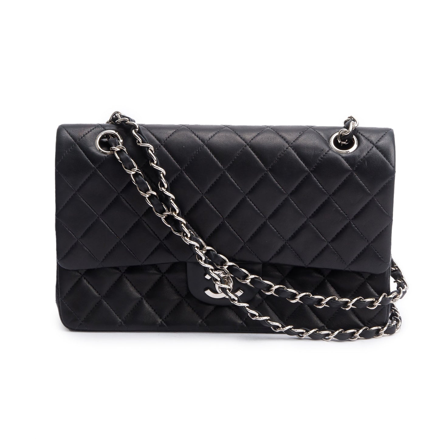 Chanel Vintage Black Quilted Lambskin Leather Classic Medium Double Flap Bag