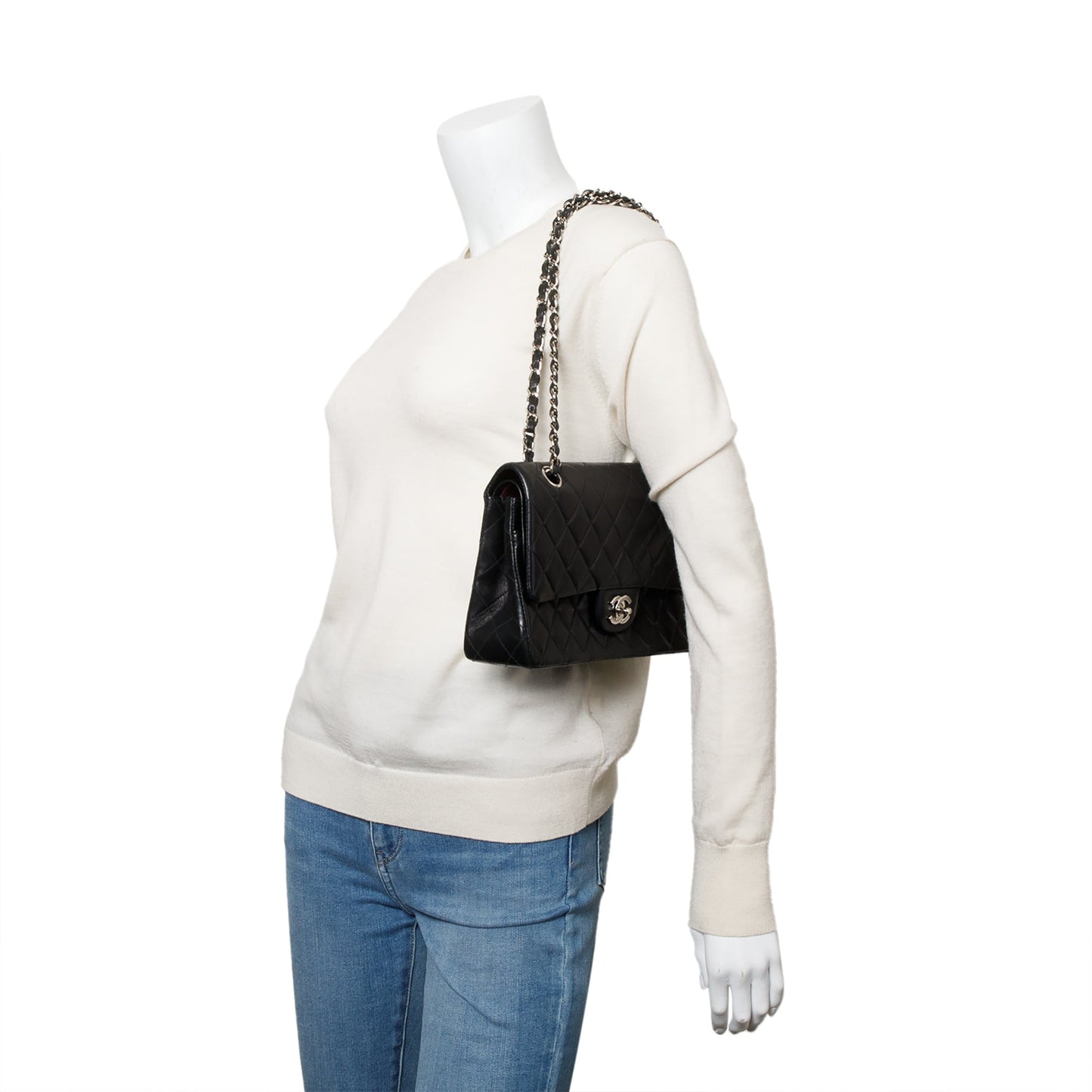Chanel Vintage Black Quilted Lambskin Leather Classic Medium Double Flap Bag