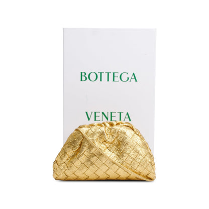 Bottega Veneta Gold Metallic Calfskin Intrecciato Leather The Mini Pouch