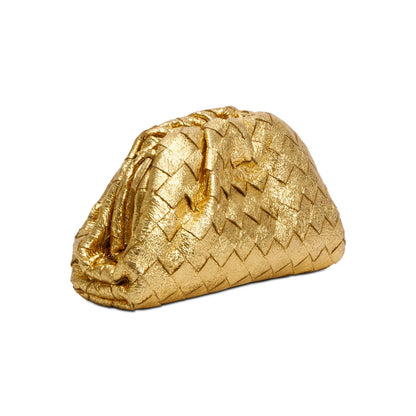 Bottega Veneta Gold Metallic Calfskin Intrecciato Leather The Mini Pouch