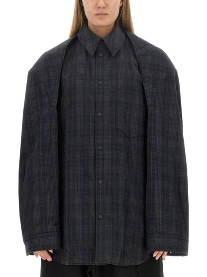 Luxury Balenciaga Trending 2025 Checked Pattern Long Sleeve Shirt Grey