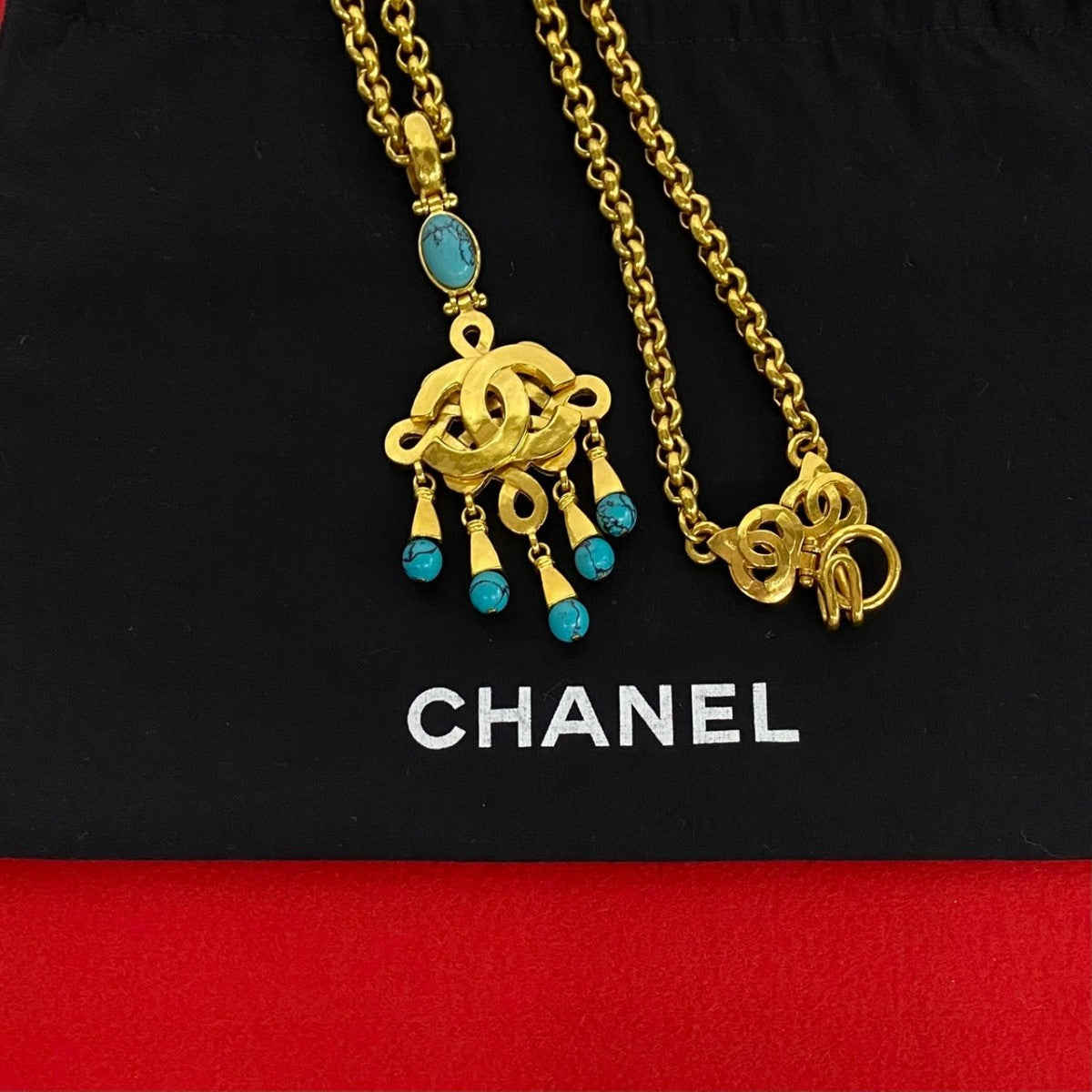 CHANEL Necklace Gold Plated, Turquoise gold COCO Mark Women