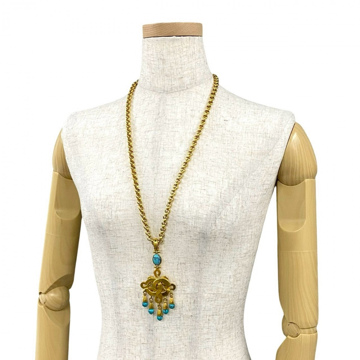 CHANEL Necklace Gold Plated, Turquoise gold COCO Mark Women
