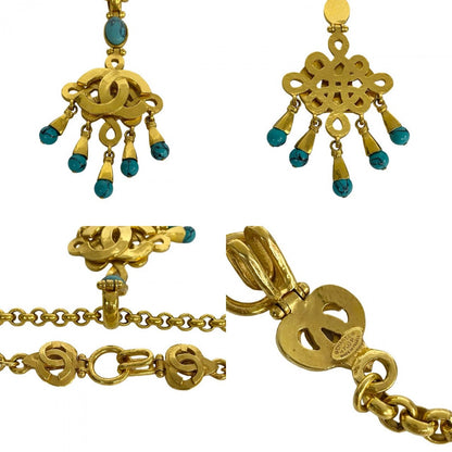 CHANEL Necklace Gold Plated, Turquoise gold COCO Mark Women