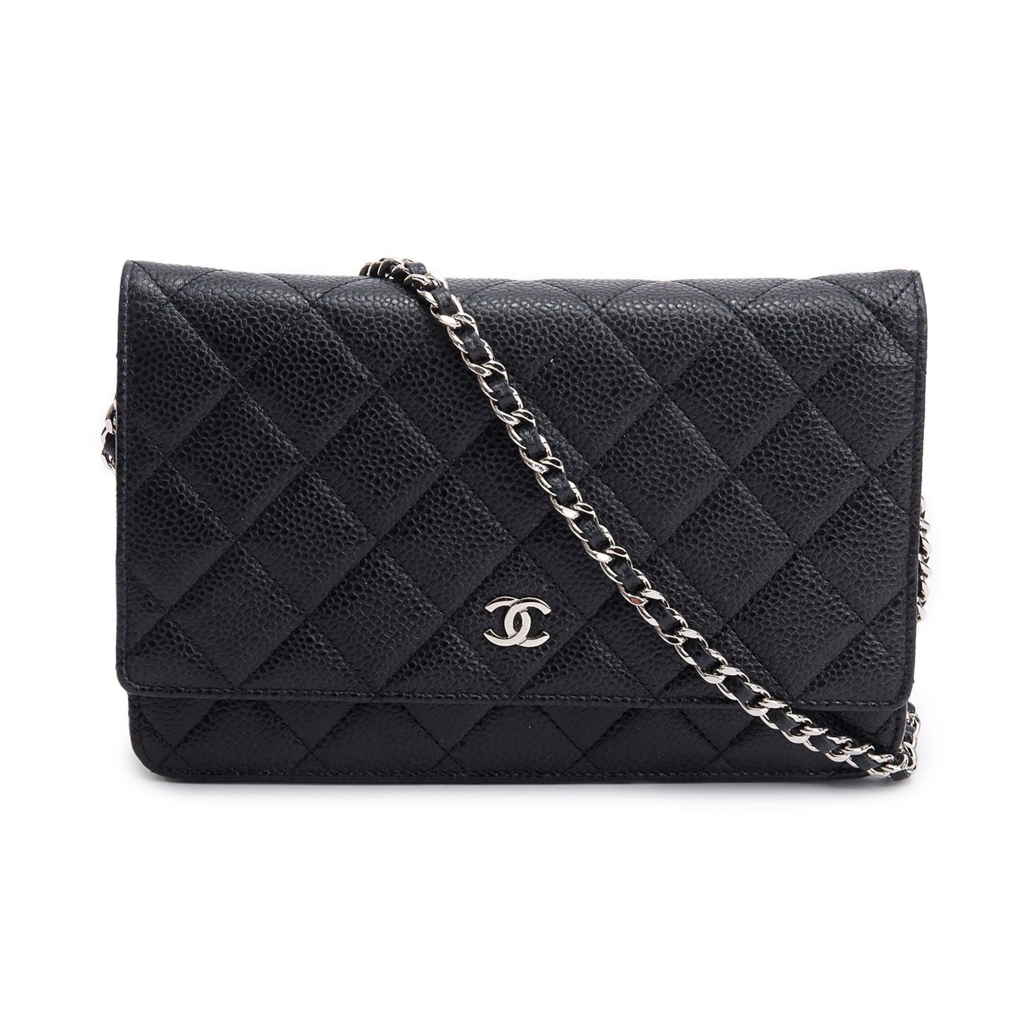 Chanel Black Quilted Caviar Leather Classic Wallet on Chain