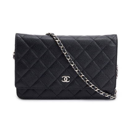 Chanel Black Quilted Caviar Leather Classic Wallet on Chain