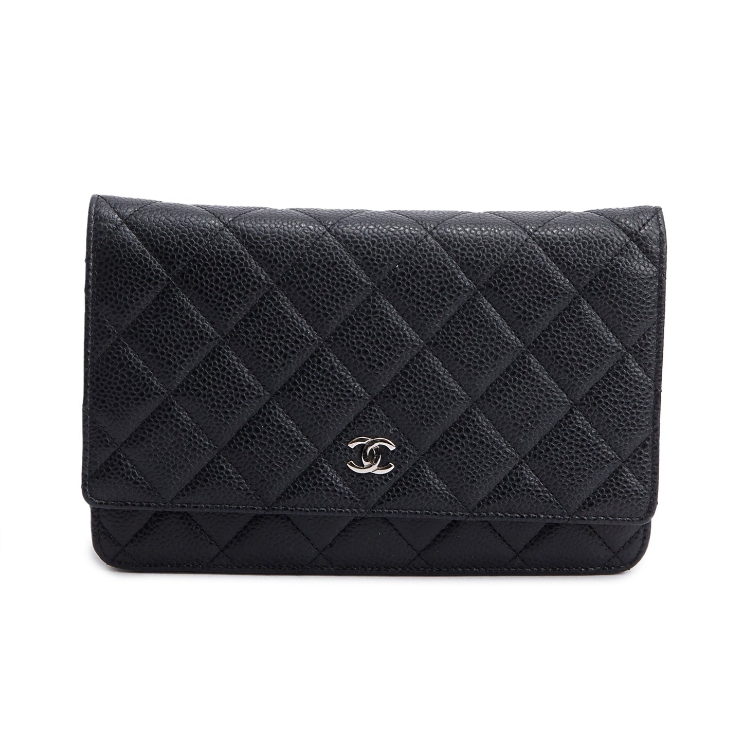 Chanel Black Quilted Caviar Leather Classic Wallet on Chain