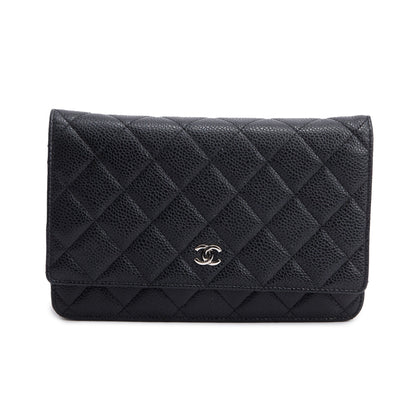 Chanel Black Quilted Caviar Leather Classic Wallet on Chain