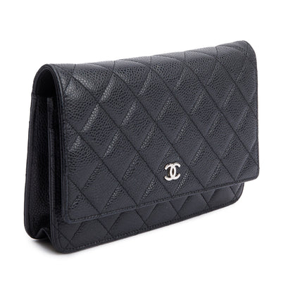 Chanel Black Quilted Caviar Leather Classic Wallet on Chain