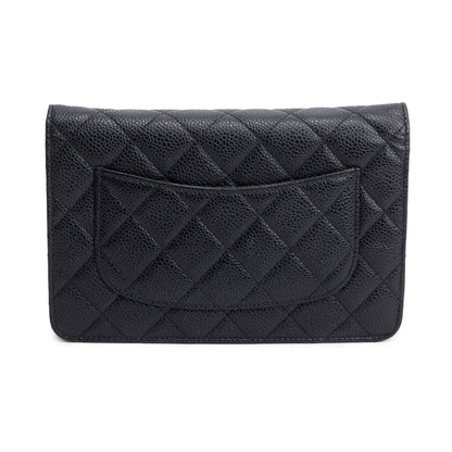 Chanel Black Quilted Caviar Leather Classic Wallet on Chain