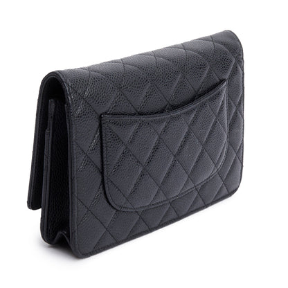 Chanel Black Quilted Caviar Leather Classic Wallet on Chain