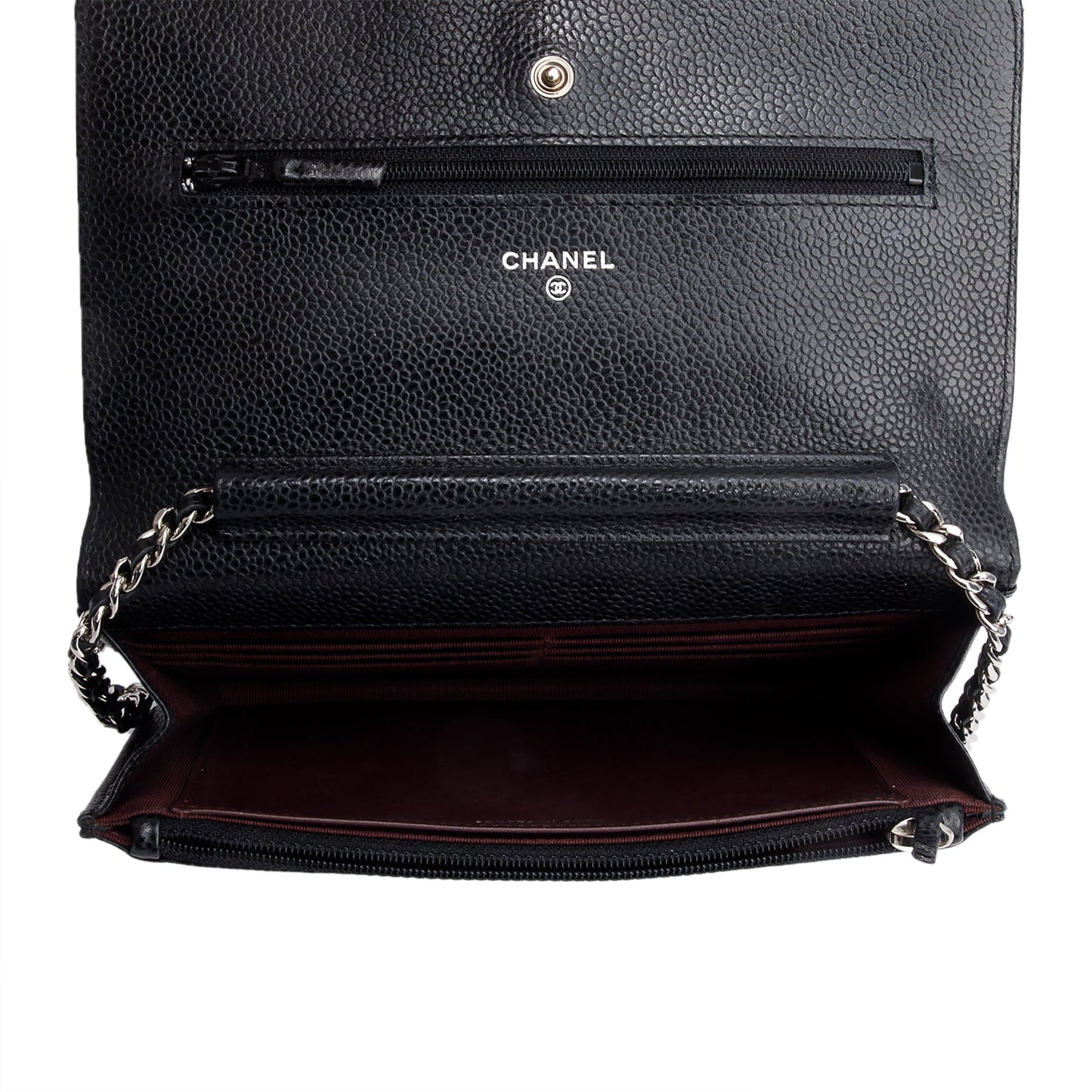 Chanel Black Quilted Caviar Leather Classic Wallet on Chain