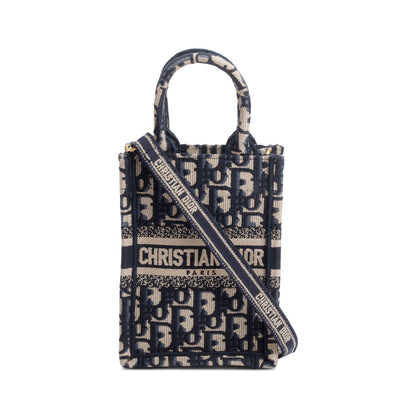 Christian Dior 2022 Blue Oblique Embroidery Mini Vertical Book Tote