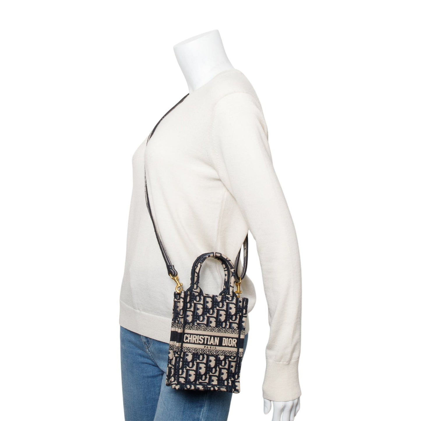 Christian Dior 2022 Blue Oblique Embroidery Mini Vertical Book Tote
