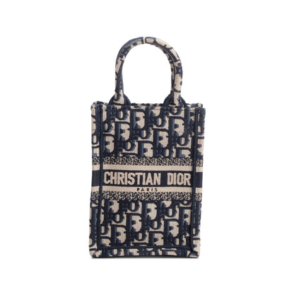 Christian Dior 2022 Blue Oblique Embroidery Mini Vertical Book Tote