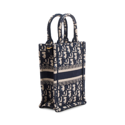 Christian Dior 2022 Blue Oblique Embroidery Mini Vertical Book Tote