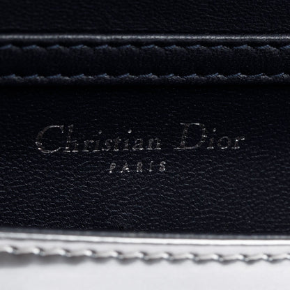 Christian Dior Metallic Silver Microcannage Patent Leather Diorama Wallet on Chain